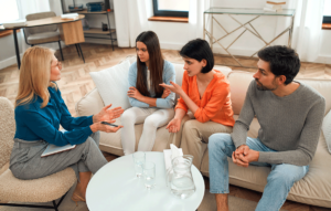 People in a session of family therapy for anxiety